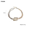 FYUAN Korean Style Pearl Crystal Choker Necklaces for Women Short Chain Rhinestone Necklaces Statement Jewelry