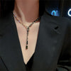 FYUAN Golden Chain Leather Choker Necklaces for Women Long Tassel Rhinestones Necklaces Statement Jewelry