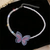 FYUAN Purple Cloth ButterflyCrystal Choker Necklaces for Women Pearl  Rhinestone Necklaces Weddings Jewelry Gifts