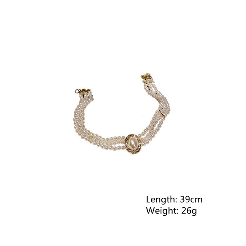FYUAN Vintage Palace Multilayer Pearl Choker Necklaces for Women Short Geometric Crystal Necklaces Weddings Bride Jewelry
