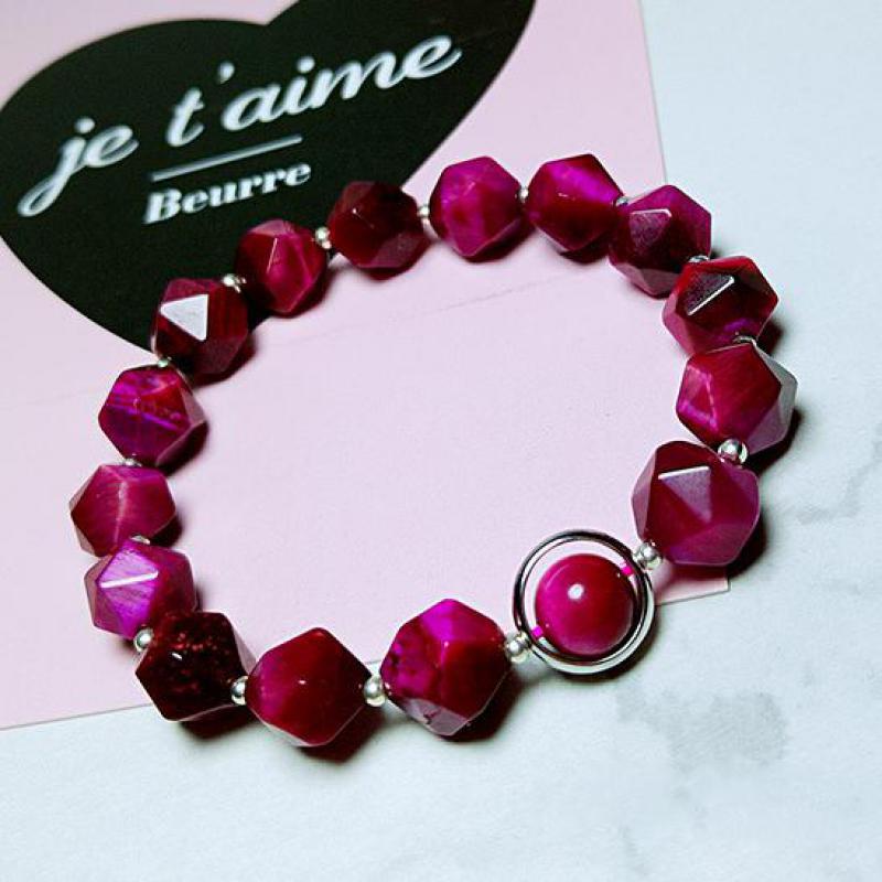 Faceted 8mm Rose Red Tiger's Eye Natural Stone Bracelets For Women 925 Sterling Silver Crystal Jewelry Beads Bracelet