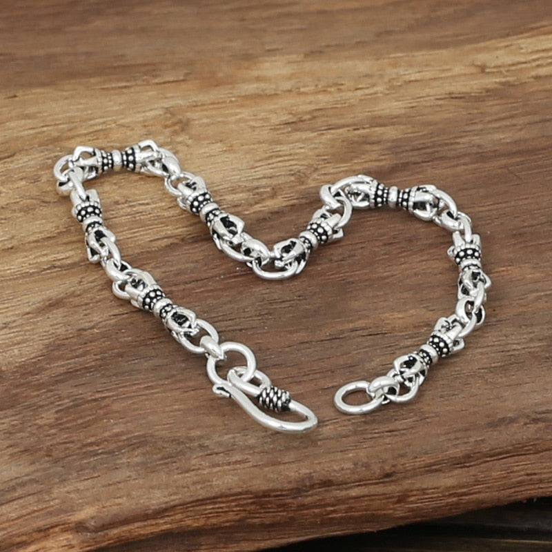 Factory Wholesale S925 Sterling Silver Jewelry Men Fashion Retro Thai Silver Handmade Boring Instrument Bracelet