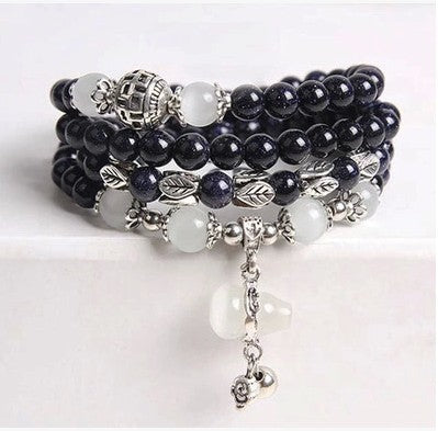 Factory sale natural blue sand wishing stone handmade beaded bracelet buddhist buddha meditation prayer beads tibetan rosary