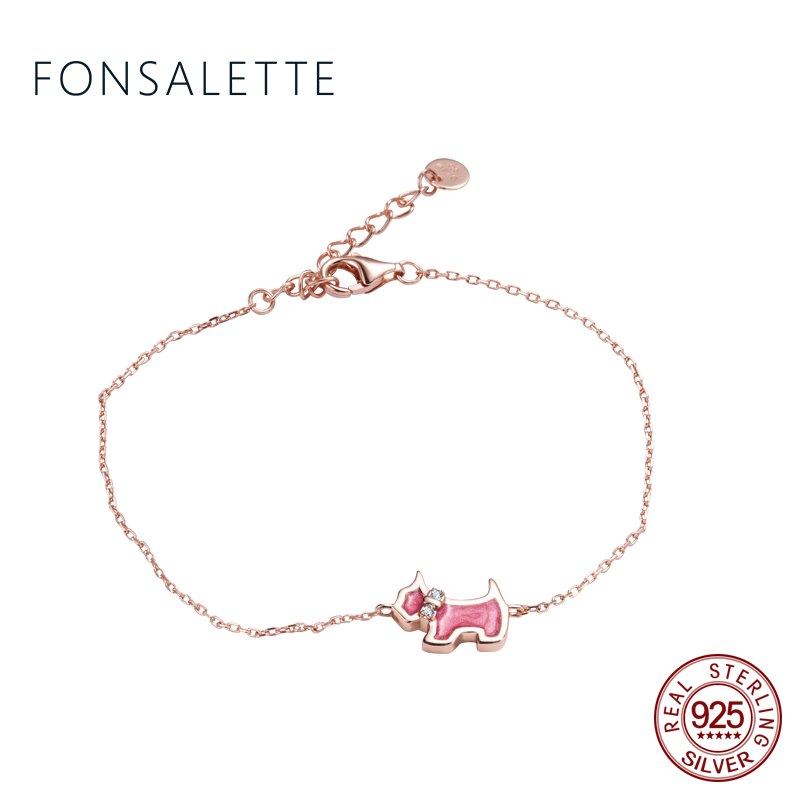 Fahion 925 Silver Puppy Bracelets Enamel Animal Dog Bracelets Bangles Women Jewelry Christmas Day's Gift Bijoux Pulsera zk40