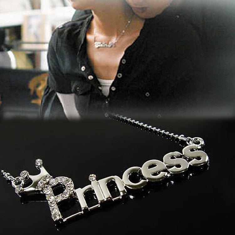 Fahsion New Silver Color Princess Pattern Pendant Long Chain Rhinestone Necklace Jewelry Accessories