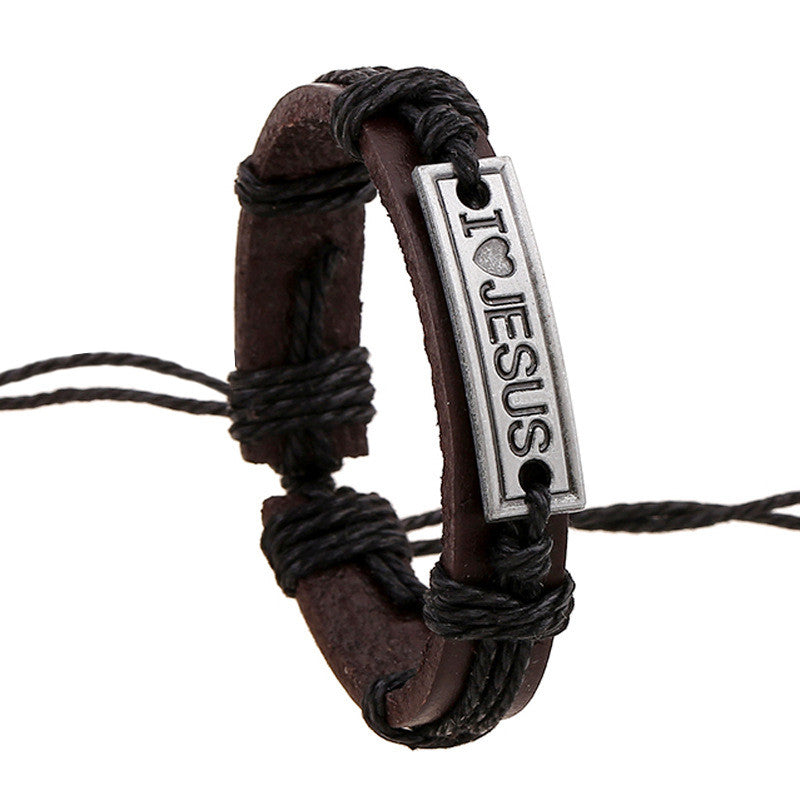 Faith Bracelets For Women Or Men Alloy I Love Jesus World Peace Vintage Handmade Woven Hemp Rope Leather Bracelet Jewelry