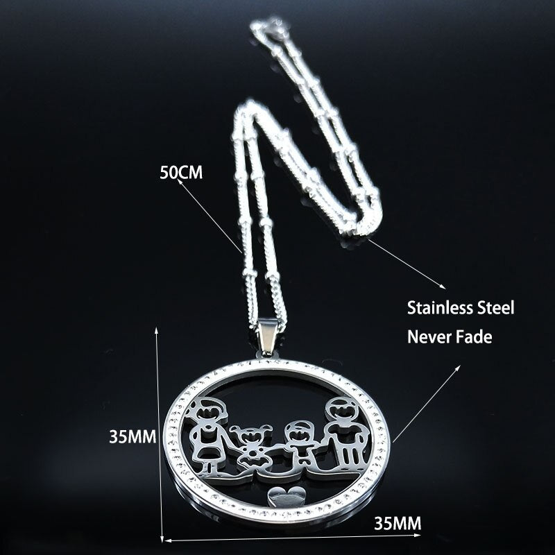 Family Boy Gril Stainless Steel Necklace for Women Silver Color Crystal Necklace Jewelry Collares Christmas Gift N03S01