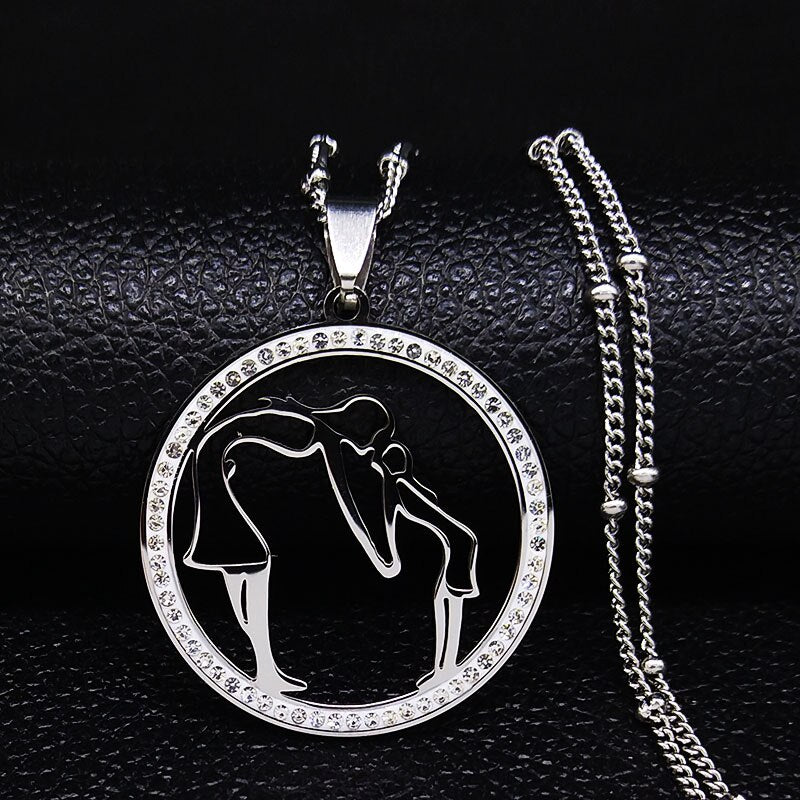 Family Boy Gril Stainless Steel Necklace for Women Silver Color Crystal Necklace Jewelry Collares Christmas Gift N03S01