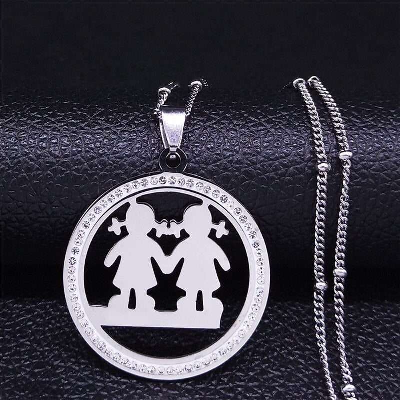 Family Boy Gril Stainless Steel Necklace for Women Silver Color Crystal Necklace Jewelry Collares Christmas Gift N03S01
