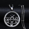 Family Boy Gril Stainless Steel Necklace for Women Silver Color Crystal Necklace Jewelry Collares Christmas Gift N03S01