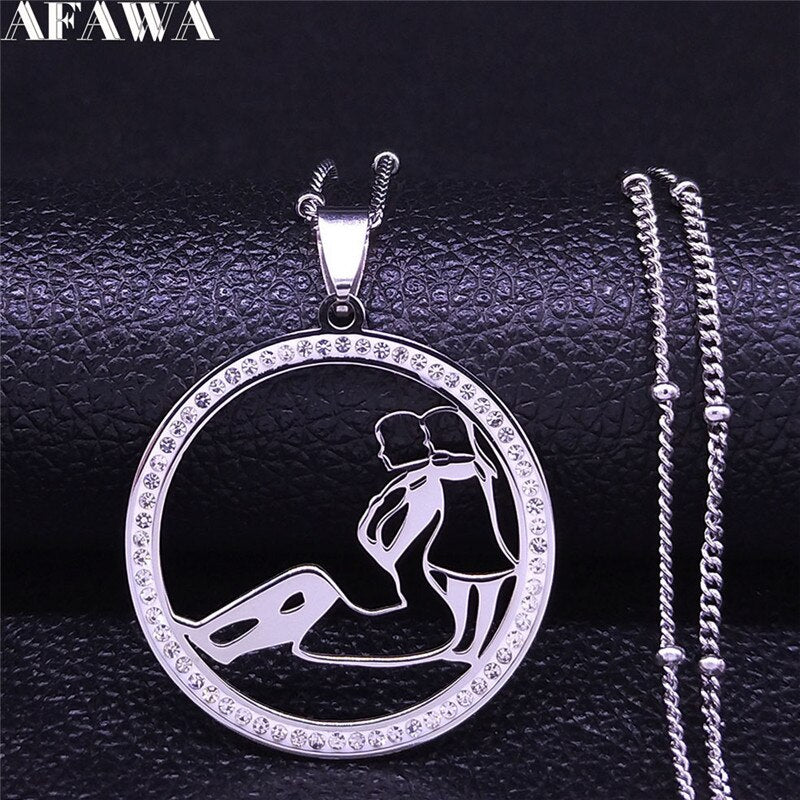 Family Boy Gril Stainless Steel Necklace for Women Silver Color Crystal Necklace Jewelry Collares Christmas Gift N03S01
