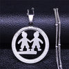 Family Boy Gril Stainless Steel Necklace for Women Silver Color Crystal Necklace Jewelry Collares Christmas Gift N03S01
