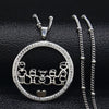 Family Boy Gril Stainless Steel Necklace for Women Silver Color Crystal Necklace Jewelry Collares Christmas Gift N03S01