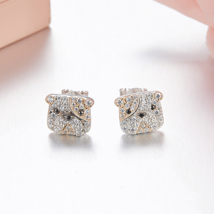 Fancy Cute Dog Design Earrings Pure 925 sterling silver Zircons Adorable Puppy Cute pet earrings Jewelry voor vrouwen