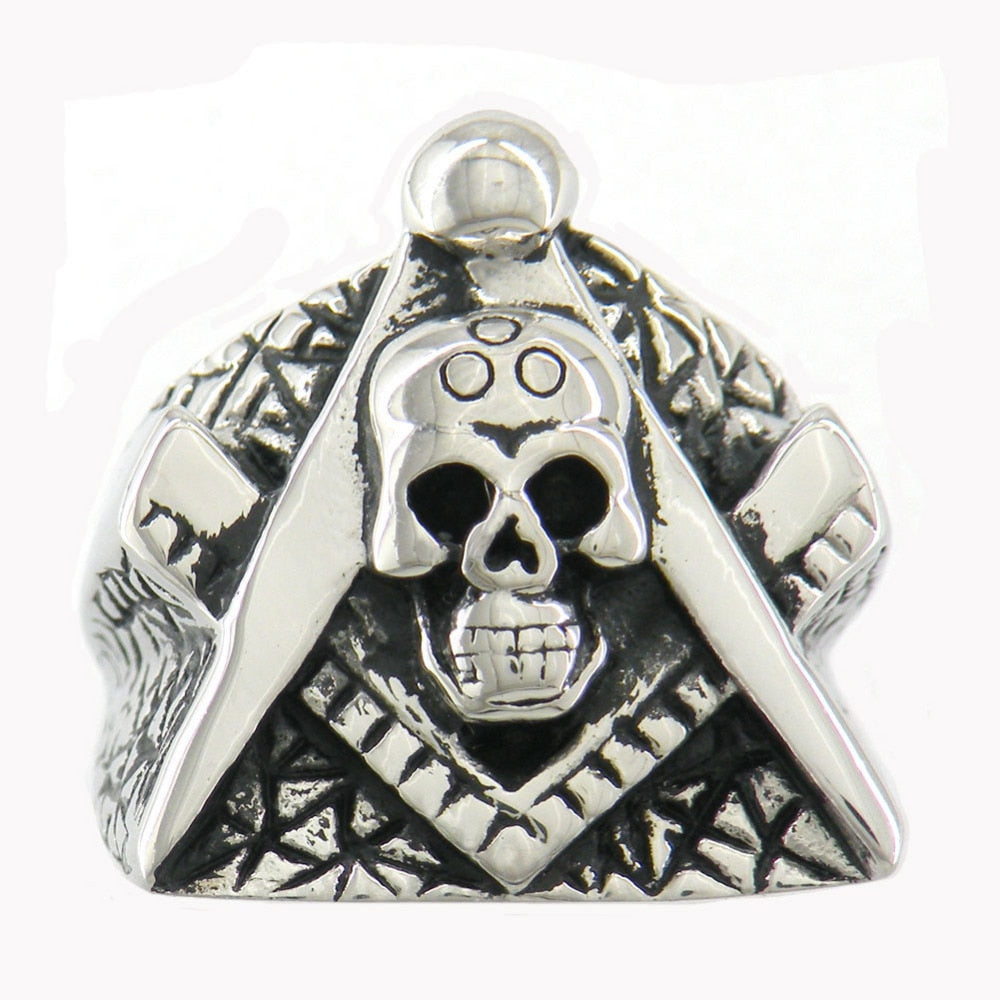 Fanssteel Stainless Steel freemansory jewelry Antique skull Master Mason compass bow masonic ring FSR11W03