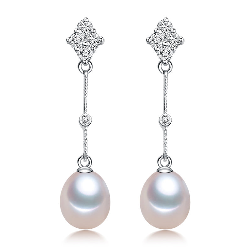 Fantastic 925 sterling silver earrings women,trendy long white black natural pearl earrings