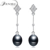 Fantastic 925 sterling silver earrings women,trendy long white black natural pearl earrings
