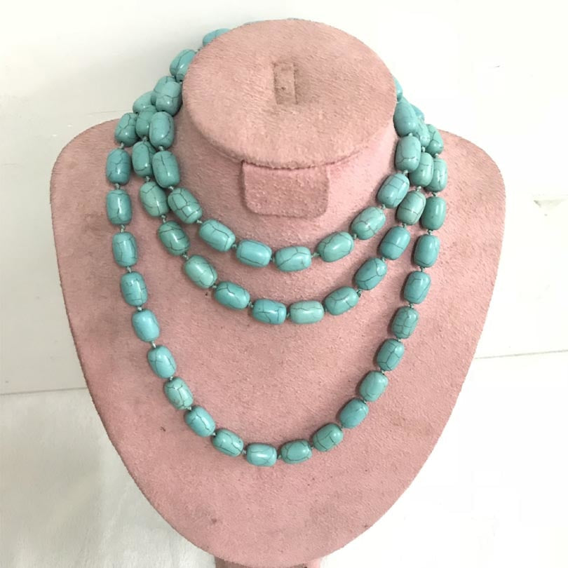 Fashion 120cm Knot 10*14mm Jujube Shape Turquoises Necklaces Jewelry New Design Turquois Howlite Beads Neon Week Necklace Gifts