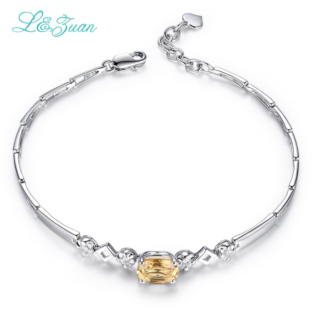 Fashion 2020 New Arrival Real 925 Sterling Silver Natural Citrine Yellow Stone Bracelet Jewelry For Women Party Gift