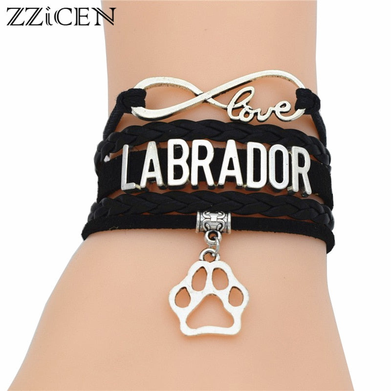 Fashion 2020 Classic Tibetan Silver Pet Puppy Dogs Paw Leather Wrap LABRADOR Infinity Love Bracelets & Bangles Christmas Gift