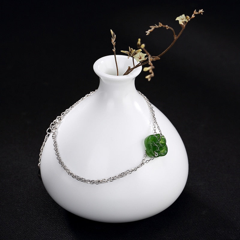 Fashion 2020 New S925 pure silver natural hetian jade jade clovers contracted joker ms silver bracelet jewelry