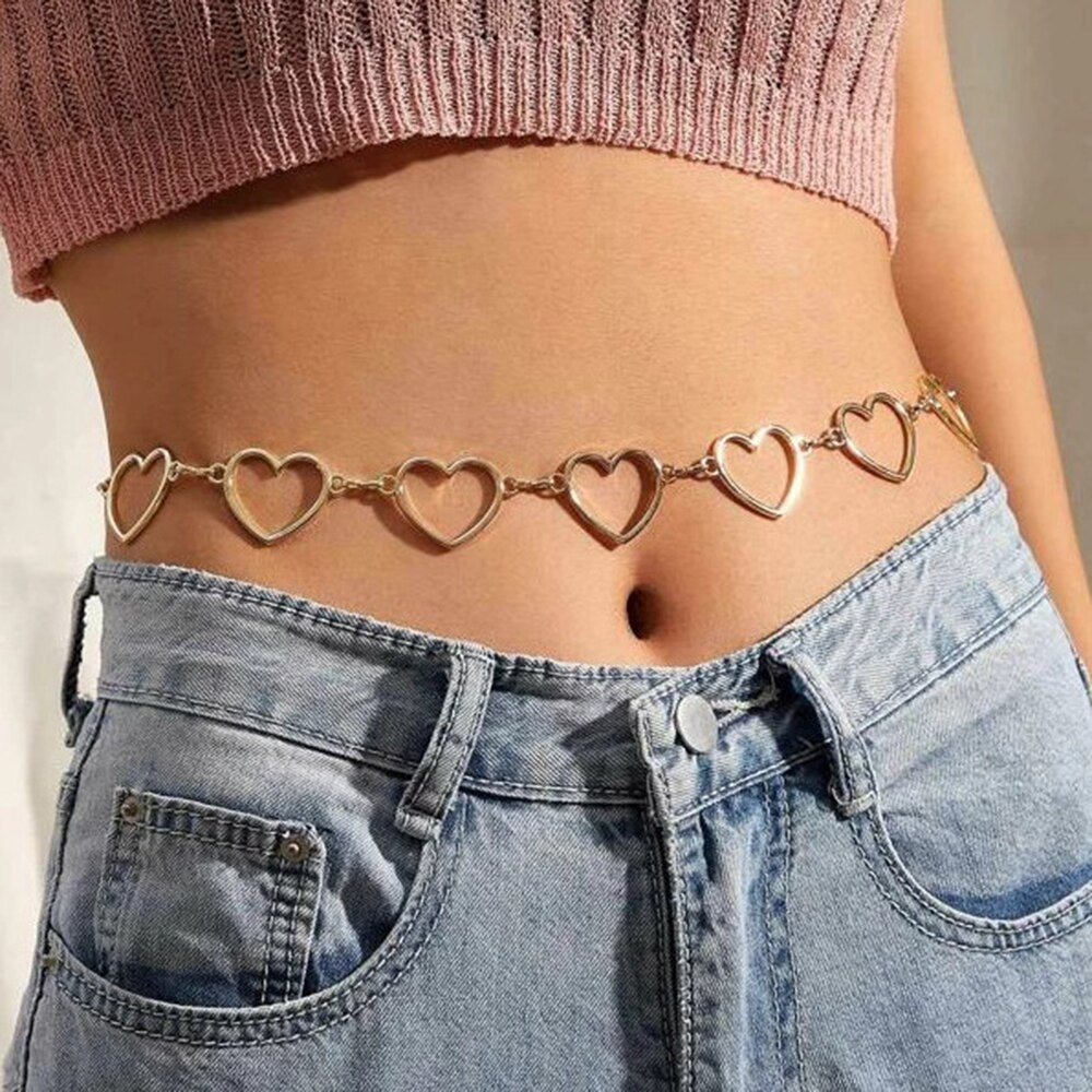 2022 Gold Hollow Heart-shaped Waist Chain Body Chains For Women Bohemia Simple Adjustable Chain Jewelrys Party Gift