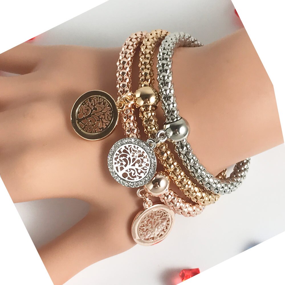 3Pcs/Set Zircon Charm Bracelet Elastic Geometric Popcorn Chain Crystal Bracelet For Women Friendship Adjustable Jewelry