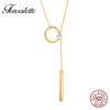 Fashion 925 Silver Jewelry Gold Color Round Circle Long Tassel Necklace Women Exquisite Stick PendantSweater Gifts ZK30