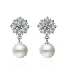 Fashion 925 Silver White CZ Cute Snowflake Pearl Stud Earrings for Girls Women Rose Gold Wedding Party Earrings Jewelry ED459