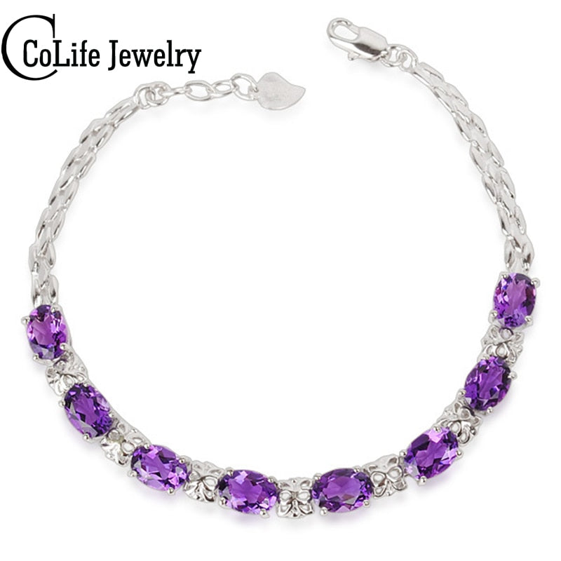 Fashion 925 Solid Sterling Silver bracelet for woman 100% natural amethyst bracelet   silver jewelry girlfriend gift