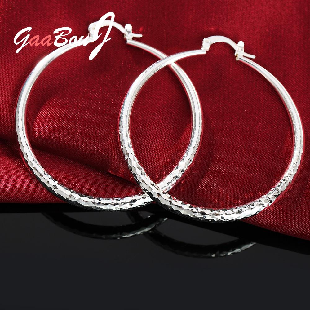 925 Stamp Silver Color 51MM Circle Round Big Hoop Earrings For Women Lady Wedding Engagement Jewelry Christmas Gifts