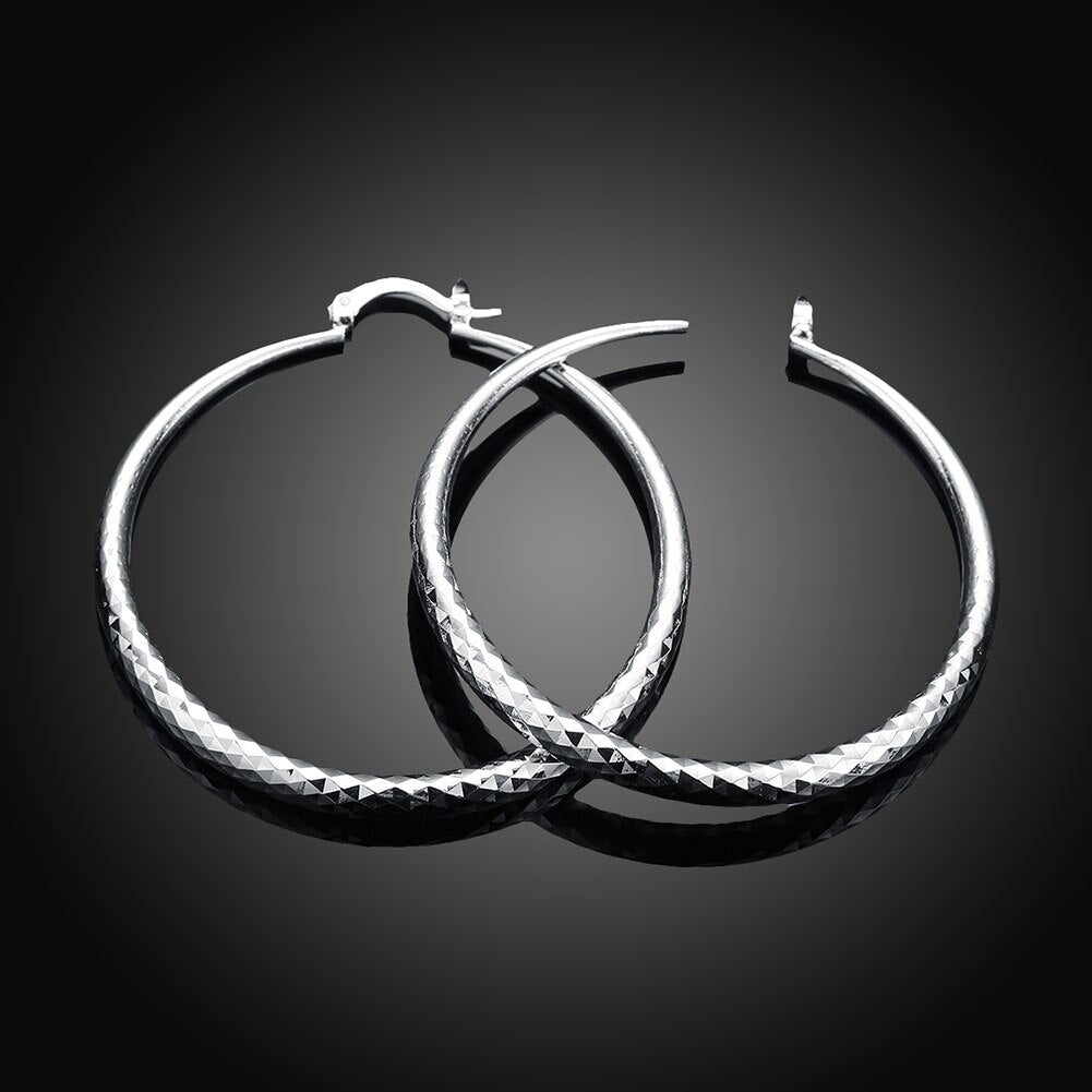 925 Stamp Silver Color 51MM Circle Round Big Hoop Earrings For Women Lady Wedding Engagement Jewelry Christmas Gifts
