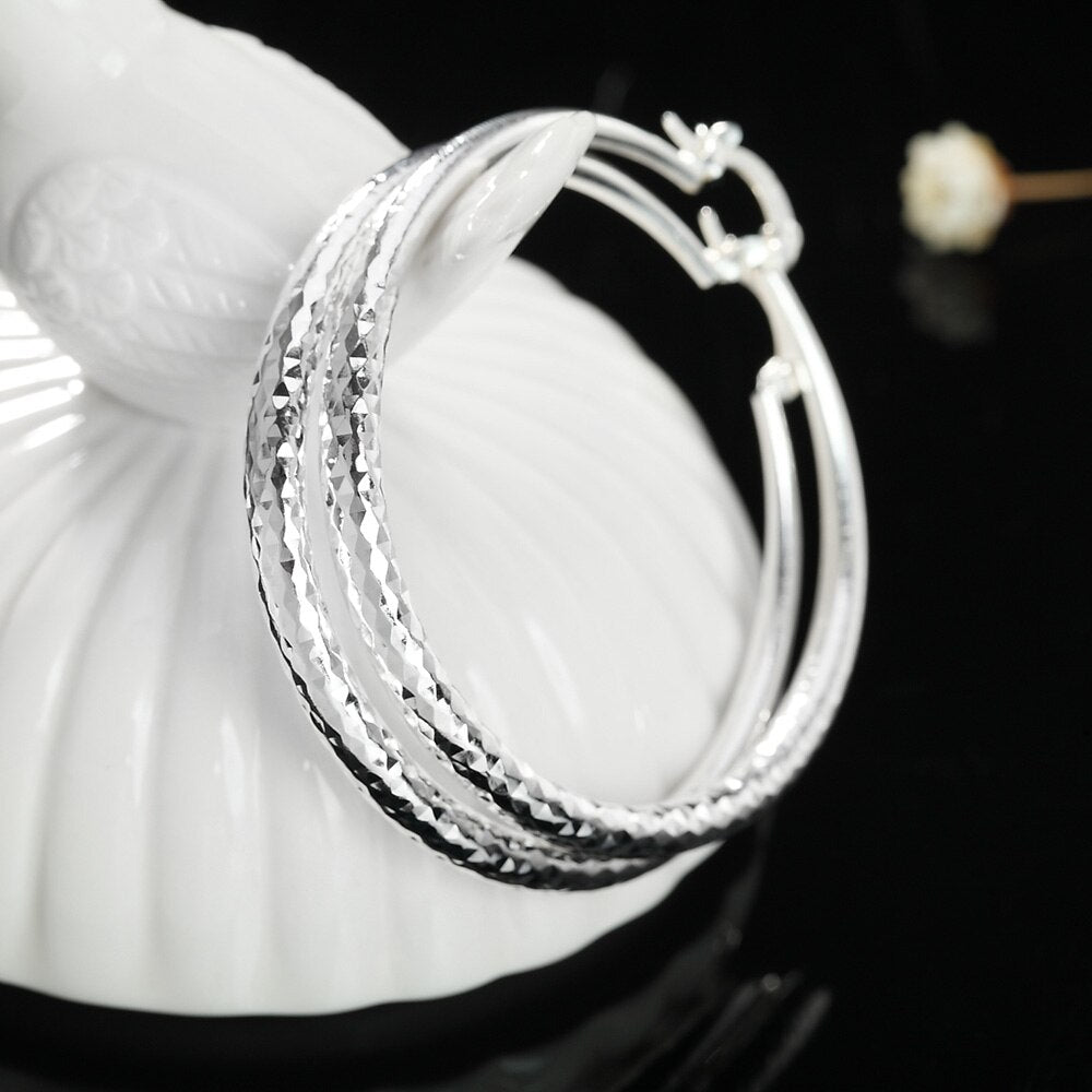 925 Stamp Silver Color 51MM Circle Round Big Hoop Earrings For Women Lady Wedding Engagement Jewelry Christmas Gifts