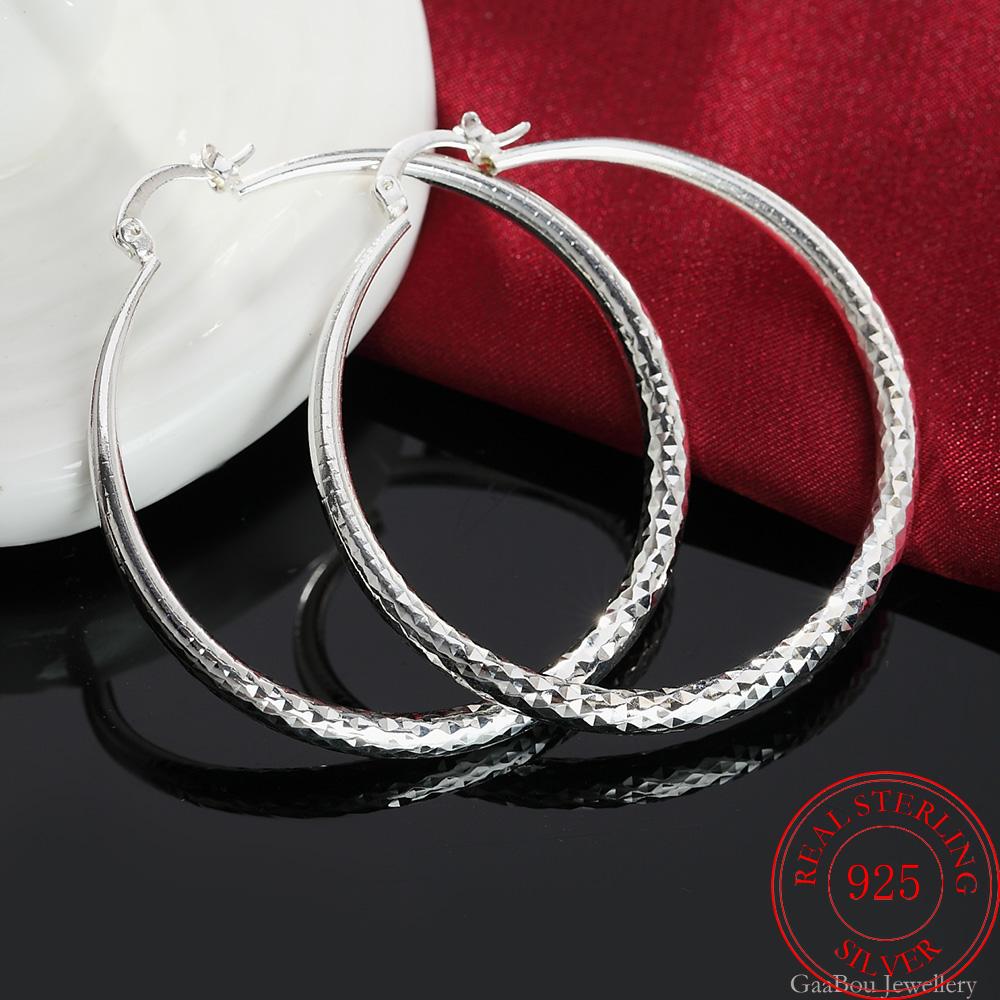 925 Stamp Silver Color 51MM Circle Round Big Hoop Earrings For Women Lady Wedding Engagement Jewelry Christmas Gifts