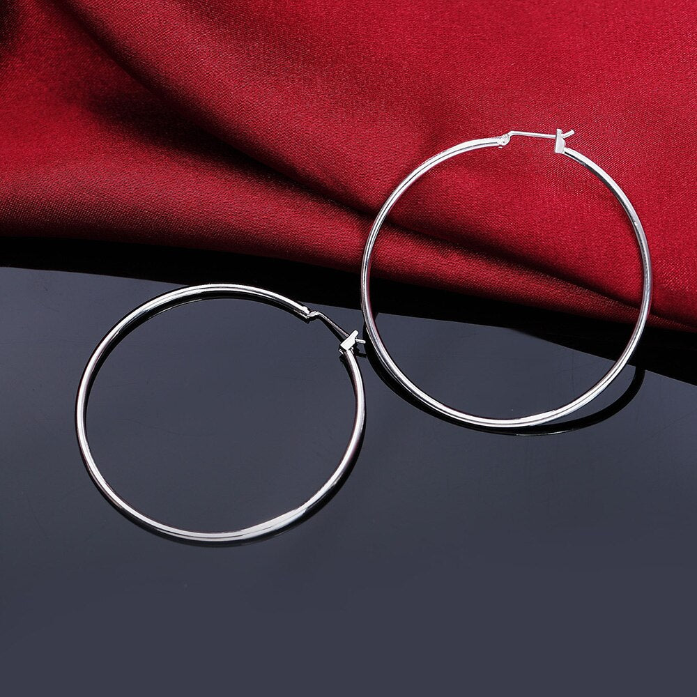 925 Stamp Silver Color 5MM Circle Round Simple Hoop Earrings For Women Wedding  Party Fine Jewelry Christmas