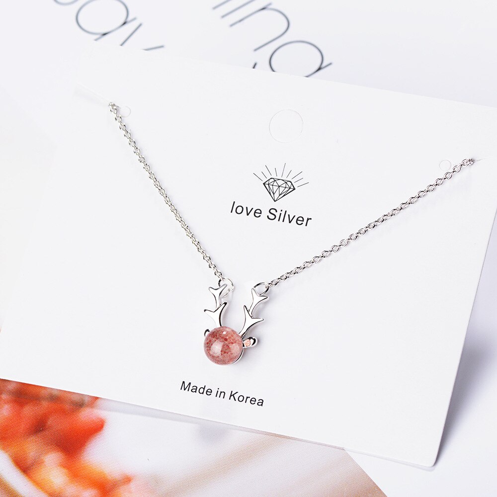 925 Stamp Silver Color Antlers Strawberry Crystal Pendants And Necklaces For Women Wedding Party Girl Jewelry 2022 Gift