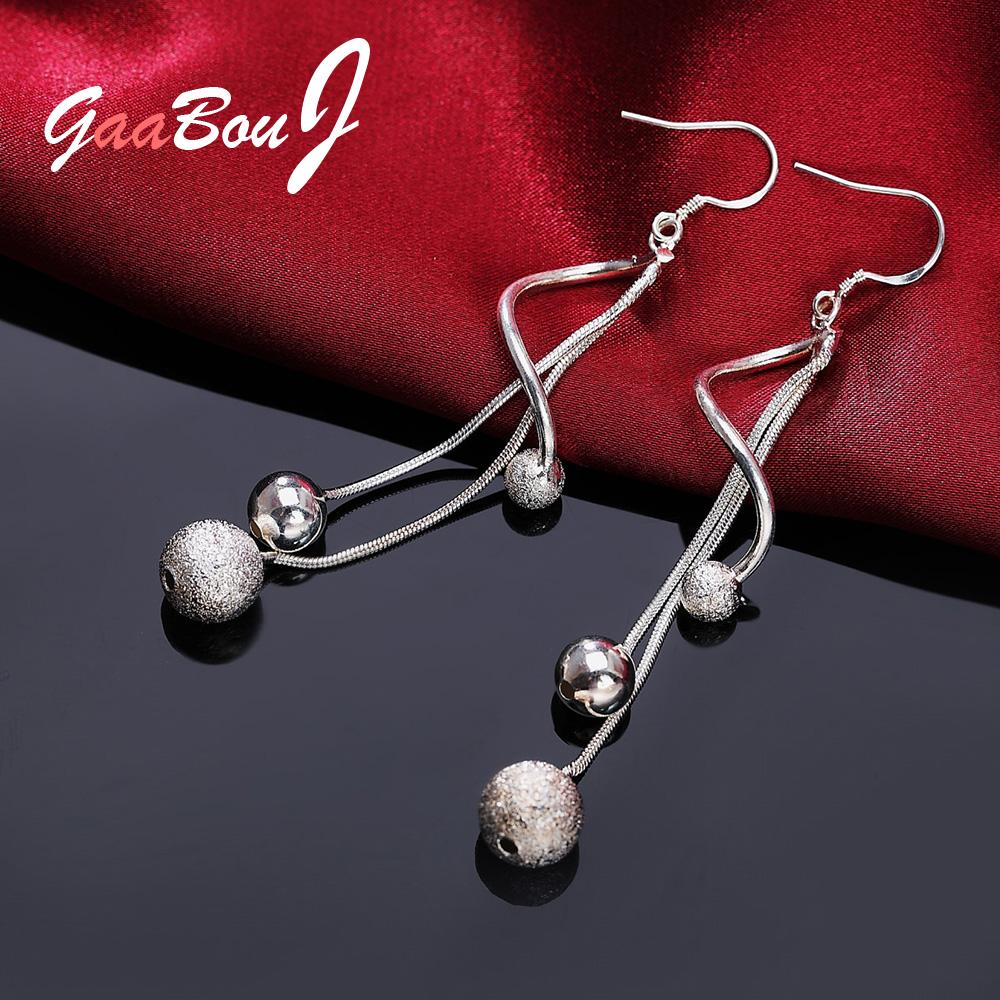 925 Stamp Silver Color Balls Long Hanging Earrings Tassel Drop Dangle Earring For Women Accessories Jewelry Christmas
