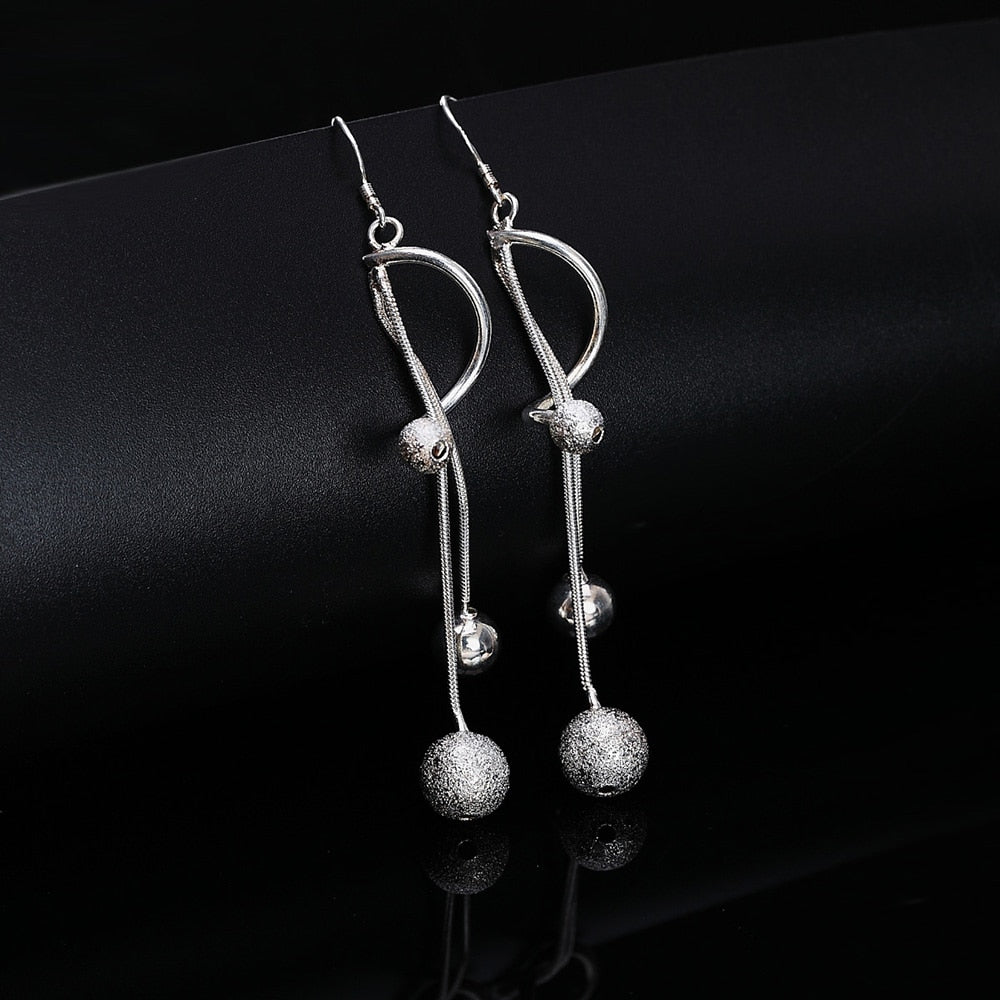 925 Stamp Silver Color Balls Long Hanging Earrings Tassel Drop Dangle Earring For Women Accessories Jewelry Christmas