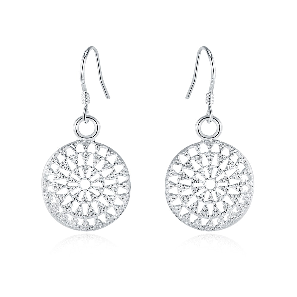 925 Stamp Silver Color Bohemia Round Dangle Earrings For Women Bride Wedding Lover Party Christmas Jewelry GaaBou