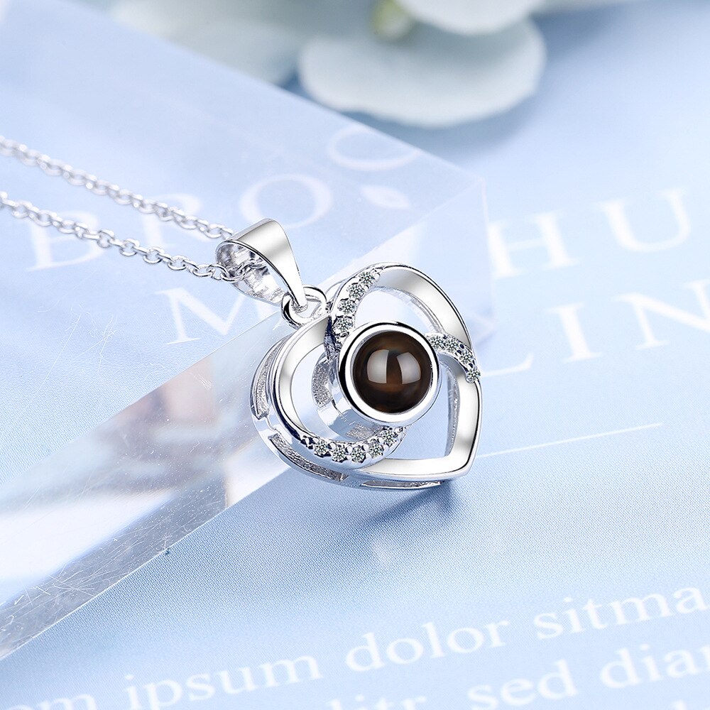 925 Stamp Silver Color Crystal Heart Pendant Necklace For Women 18Inch Chain Wedding Party Charm Jewelry Gifts GaaBou