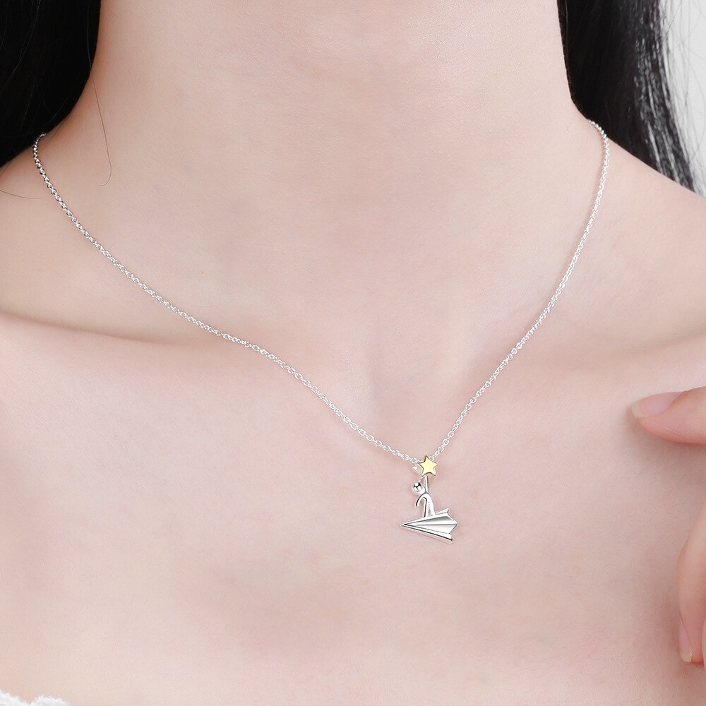 925 Stamp Silver Color Cute Aircraft Pendant And Necklaces For Women 18Inch Chain Wedding Party Jewelry Gift 2022 GaaBou