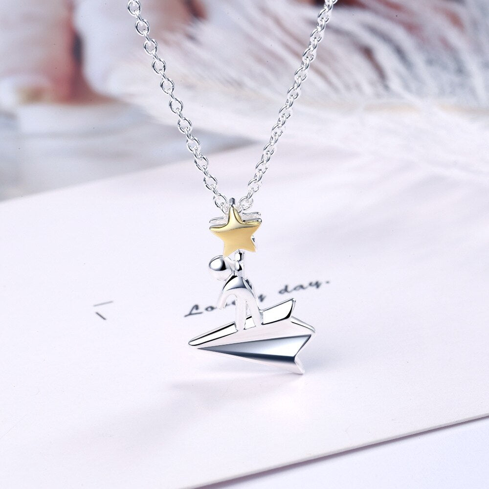 925 Stamp Silver Color Cute Aircraft Pendant And Necklaces For Women 18Inch Chain Wedding Party Jewelry Gift 2022 GaaBou