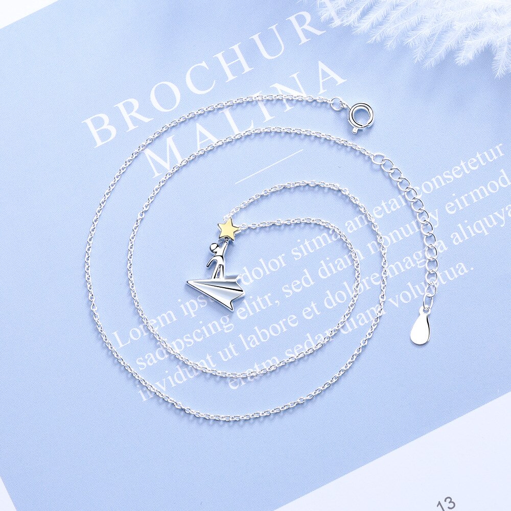 925 Stamp Silver Color Cute Aircraft Pendant And Necklaces For Women 18Inch Chain Wedding Party Jewelry Gift 2022 GaaBou