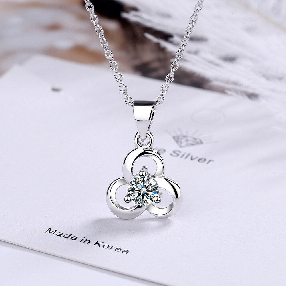 925 Stamp Silver Color Female Botany Hollow Zircon Pendants And Necklaces For Women Wedding Party Vintage Jewelry Gift