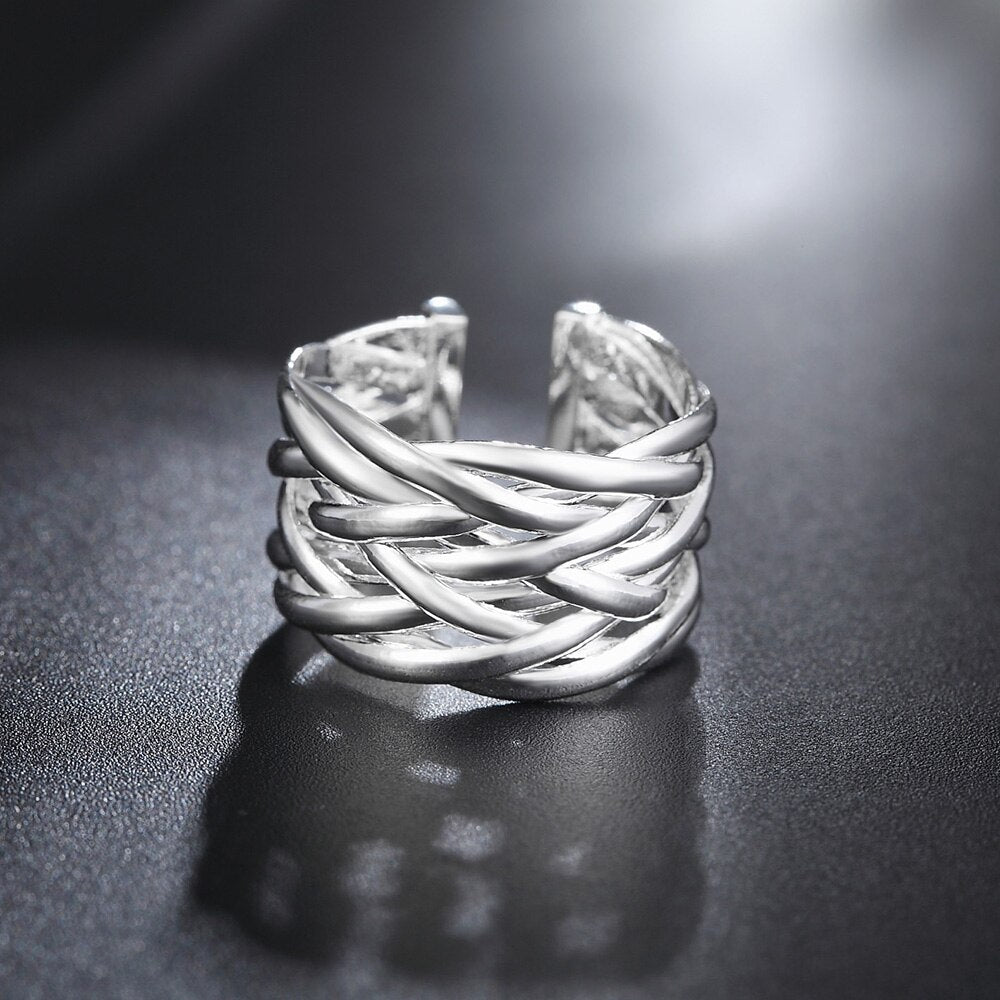 925 Stamp Silver Color Interweave Network Adjustable Rings For Women Wedding Engagement Ring Jewelry Gift GaaBou