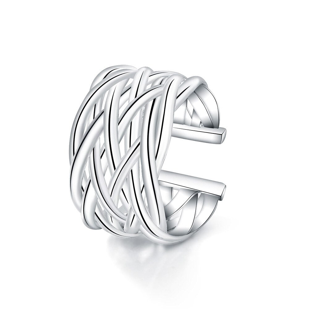 925 Stamp Silver Color Interweave Network Adjustable Rings For Women Wedding Engagement Ring Jewelry Gift GaaBou