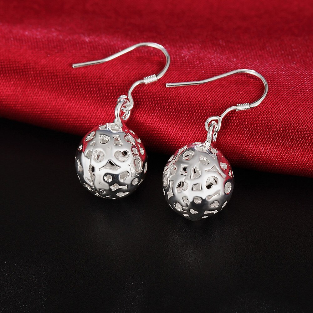 925 Stamp Silver Color Jewelry Set Hollow Ball Earrings Bracelet Necklace Jewelry For Women 2022 Wedding Bridal