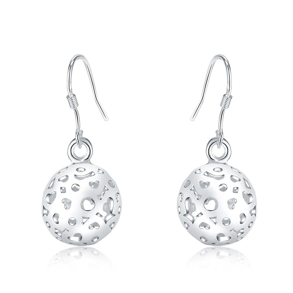 925 Stamp Silver Color Jewelry Set Hollow Ball Earrings Bracelet Necklace Jewelry For Women 2022 Wedding Bridal