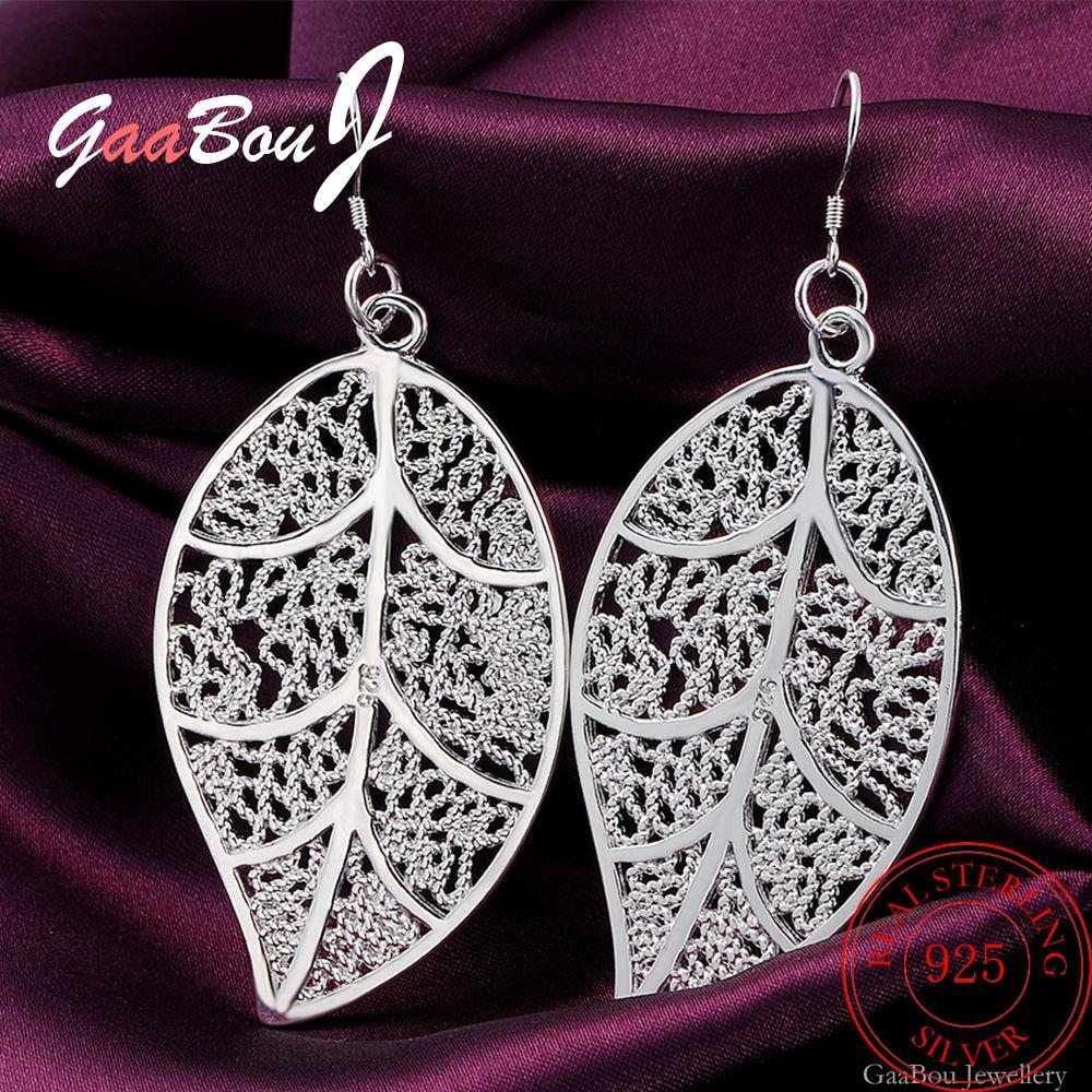 925 Stamp Silver Color Leaf Dangle Earrings For Women Party Drop Earrings Korean  Wedding Jewelry Christmas GaaBou