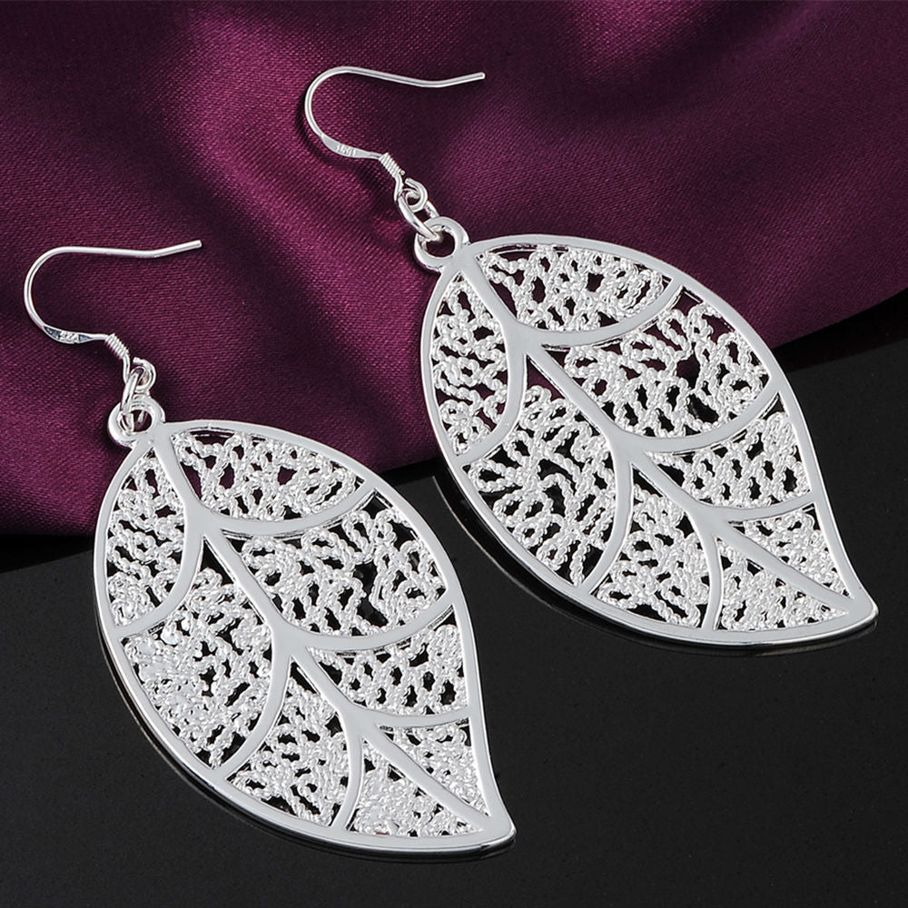 925 Stamp Silver Color Leaf Dangle Earrings For Women Party Drop Earrings Korean  Wedding Jewelry Christmas GaaBou